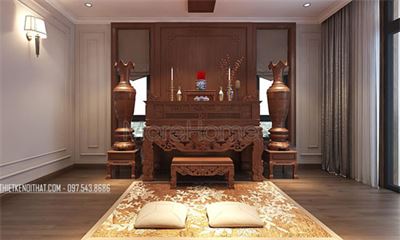 Bàn thờ gỗ truyền thống đẹp cho biệt thự Vinhomes Green Bay