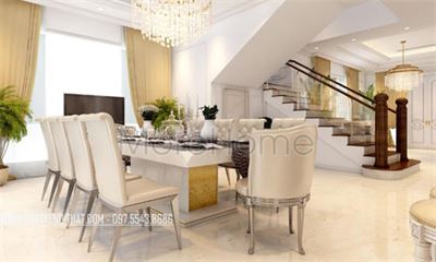 Mẫu bàn ghế ăn tân cổ điển bọc da đẹp - MH02