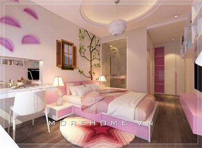 Trang trí nội thất phòng ngủ màu hồng đẹp dễ thương