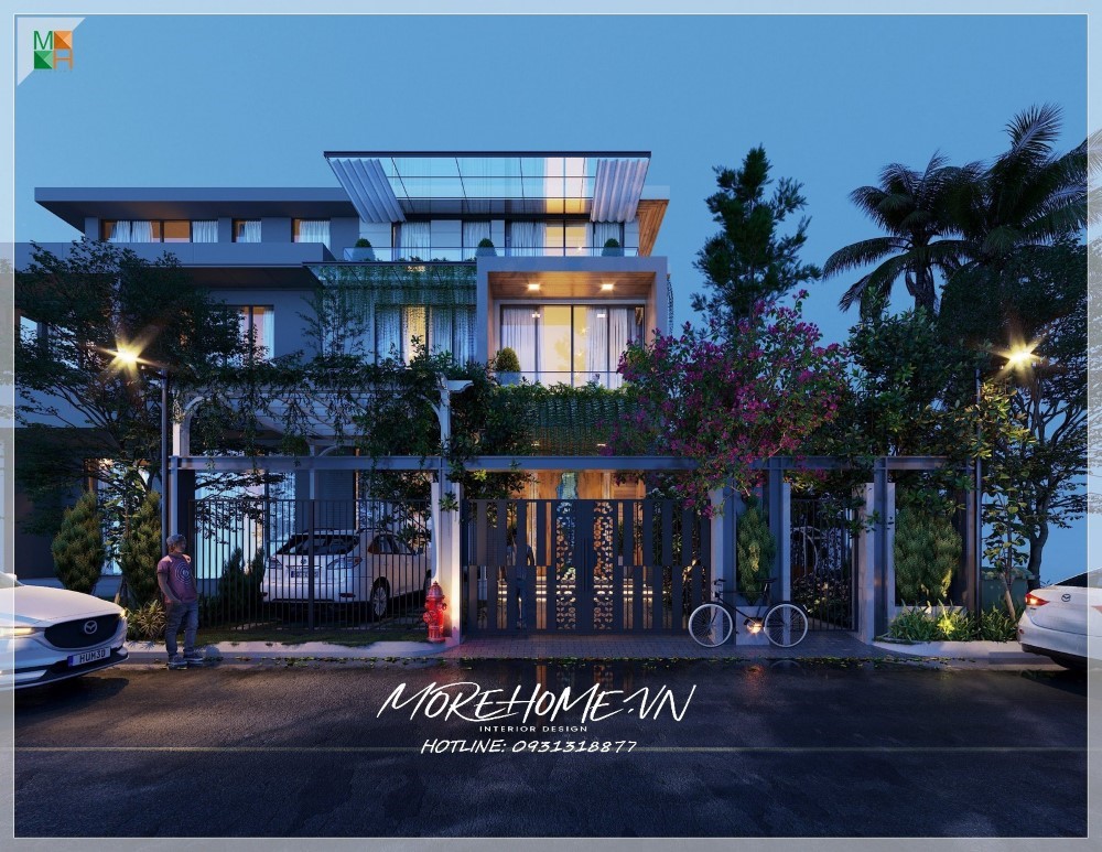 Thiết kế biệt thự 3 tầng có gác lửng