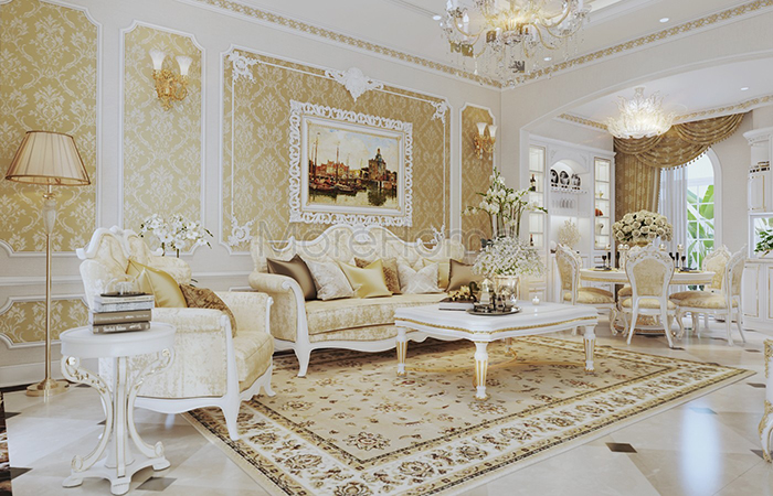 Ấn tượng với lối trang trí phòng khách theo phong cách tân cổ điển