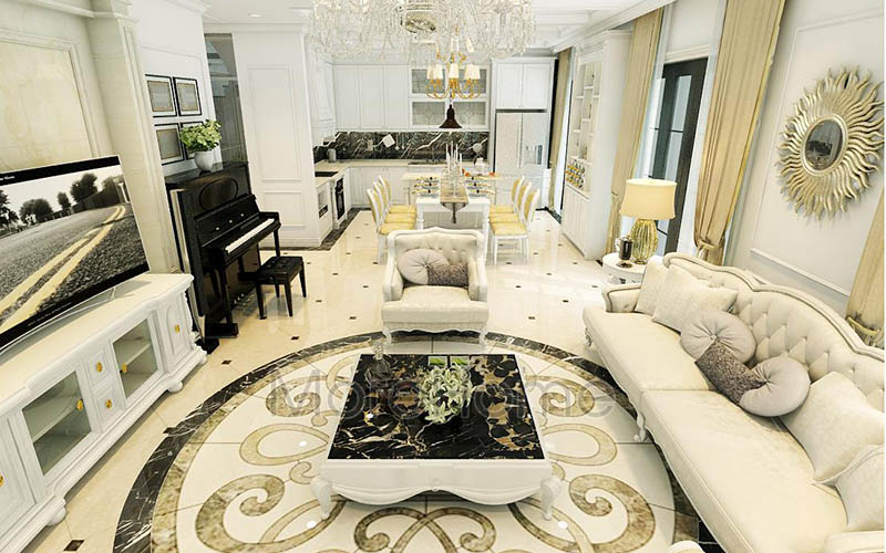 Thiết kế nội thất tân biệt thự tân cổ điển gam màu vàng be