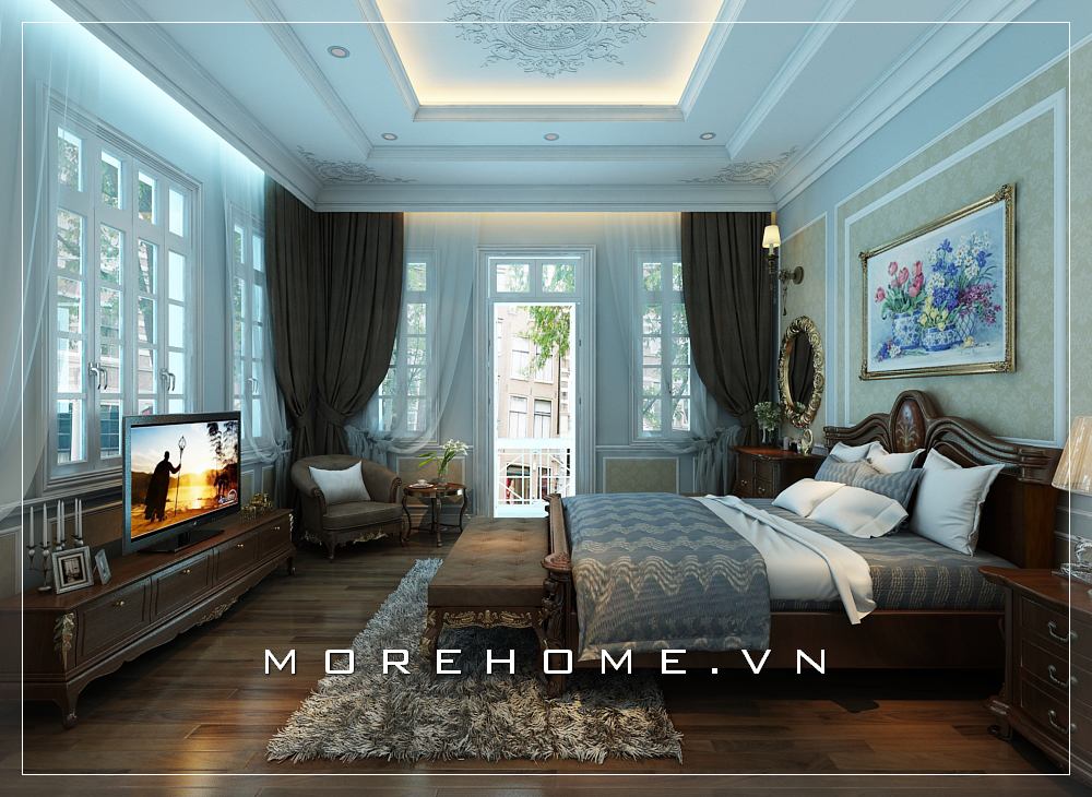 thiết kế nội thất gỗ óc chó tân cổ điển