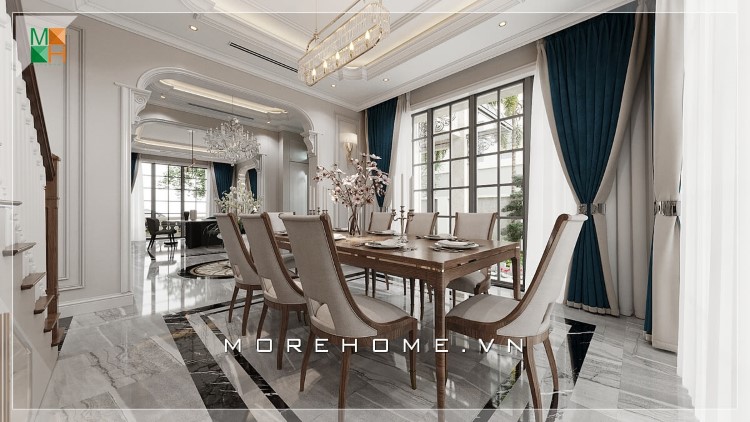 thiết kế nội thất gỗ óc chó tân cổ điển