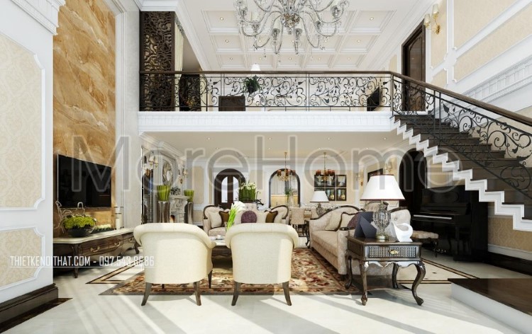 thiết kế nội thất gỗ óc chó tân cổ điển