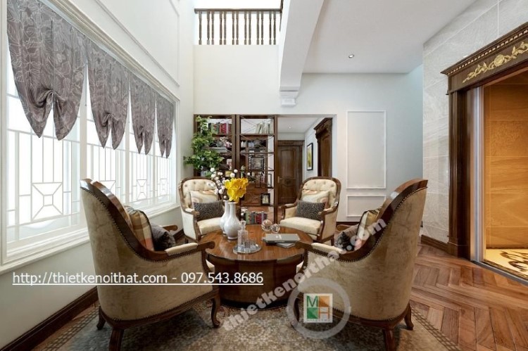 thiết kế nội thất gỗ óc chó tân cổ điển