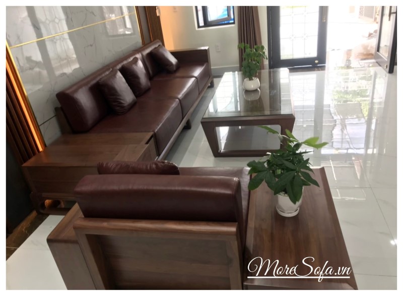 Sofa gỗ óc chó bọc da tại hải phòng