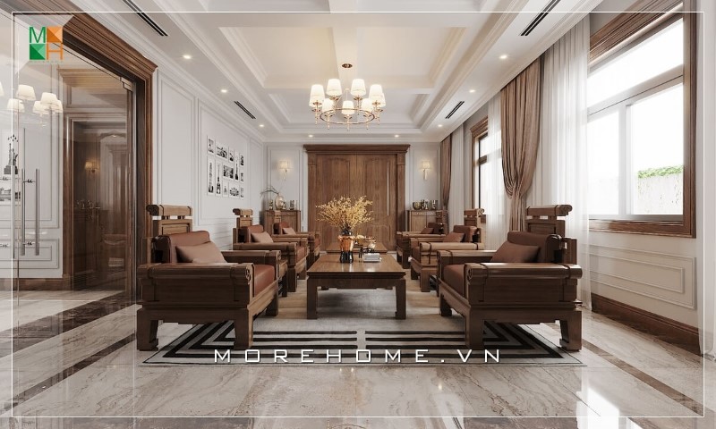 Sofa gỗ óc chó bọc da tại hải phòng