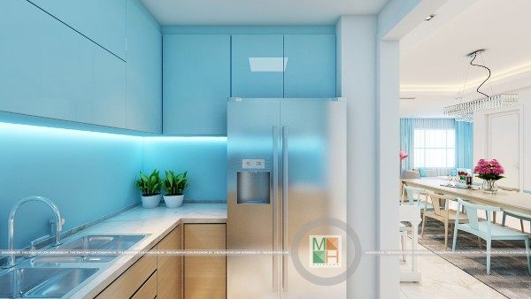 Kính ốp bếp màu xanh nước biển Kính ốp bếp màu xanh nước biển