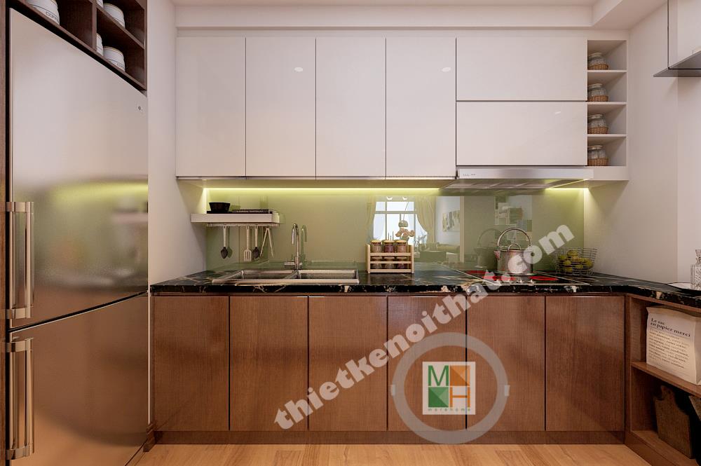 Kính ốp bếp màu xanh lơ