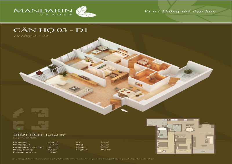 Mẫu thiết kế nội thất căn hộ chung cư Mandarin Garden 124m2 Mẫu thiết kế nội thất căn hộ chung cư Mandarin Garden 124m2