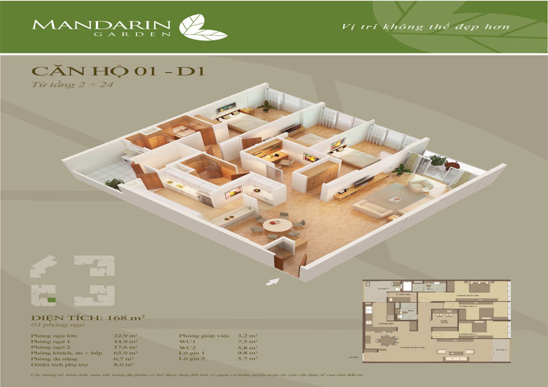 Mẫu thiết kế nội thất căn hộ chung cư Mandarin Garden 168m2 Mẫu thiết kế nội thất căn hộ chung cư Mandarin Garden 168m3