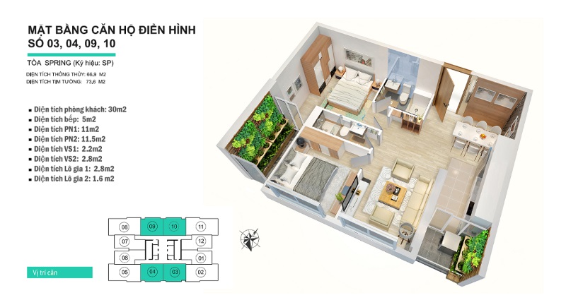 Thiết kế nội thất căn hộ chung cư 73m2 tại tòa Spring Gold Season Thiết kế nội thất căn hộ chung cư 73m2 tại tòa Spring Gold Season