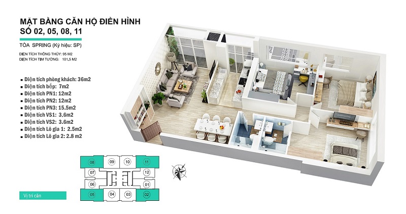 Thiết kế nội thất căn hộ chung cư 101,105m2 tòa Spring Goldseason Thiết kế nội thất căn hộ chung cư 101,105m2 tòa Spring Goldseason
