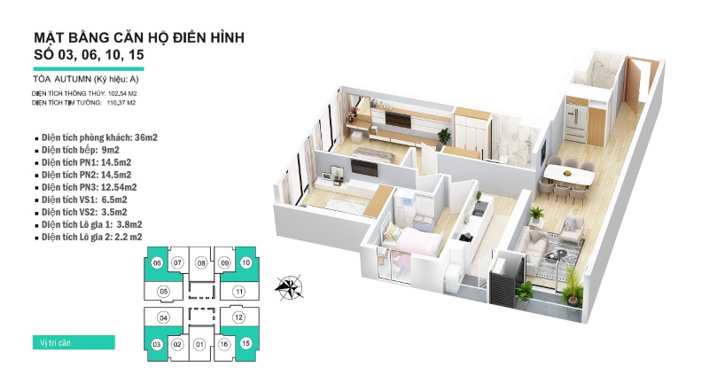 Thiết kế nội thất căn hộ chung cư 106m2 tòa Autumn Goldseason Thiết kế nội thất căn hộ chung cư 106m2 tòa Autumn Goldseason