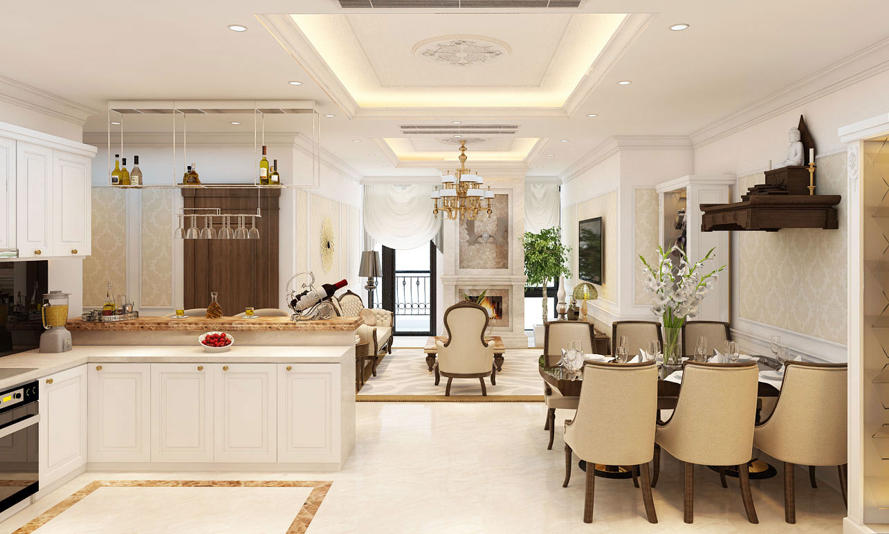 Bàn thờ treo tường ở không gian liên thông