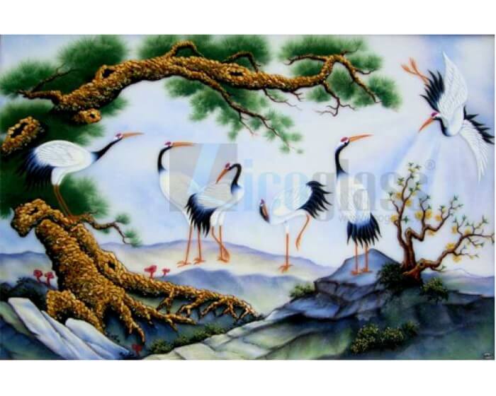 Tranh kính chim hạc